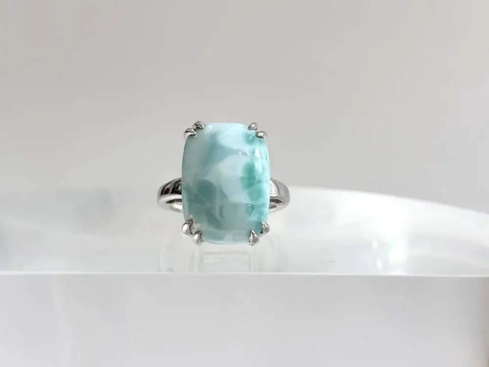 Larimar Solitaire Cabochon Gemstone Sterling Silver Claw Prong Set 925 Vintage R